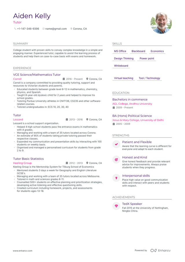 Tutor Resume Examples & Guide for 2023 (Layout, Skills, Keywords & Job ...