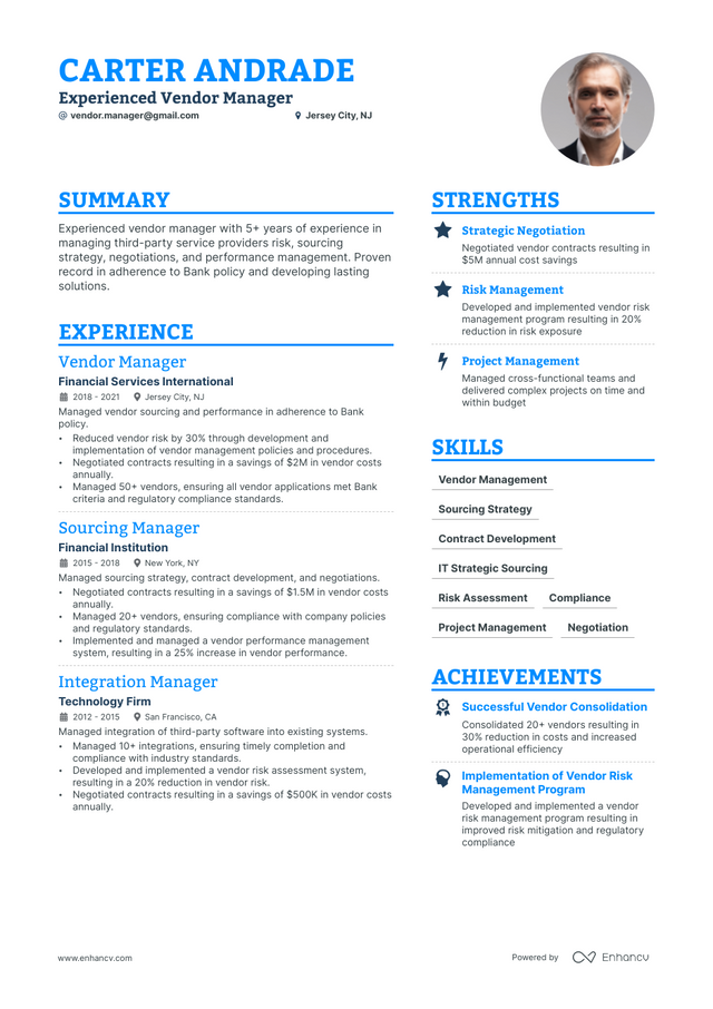 5 Vendor Manager Resume Examples & Guide for 2023