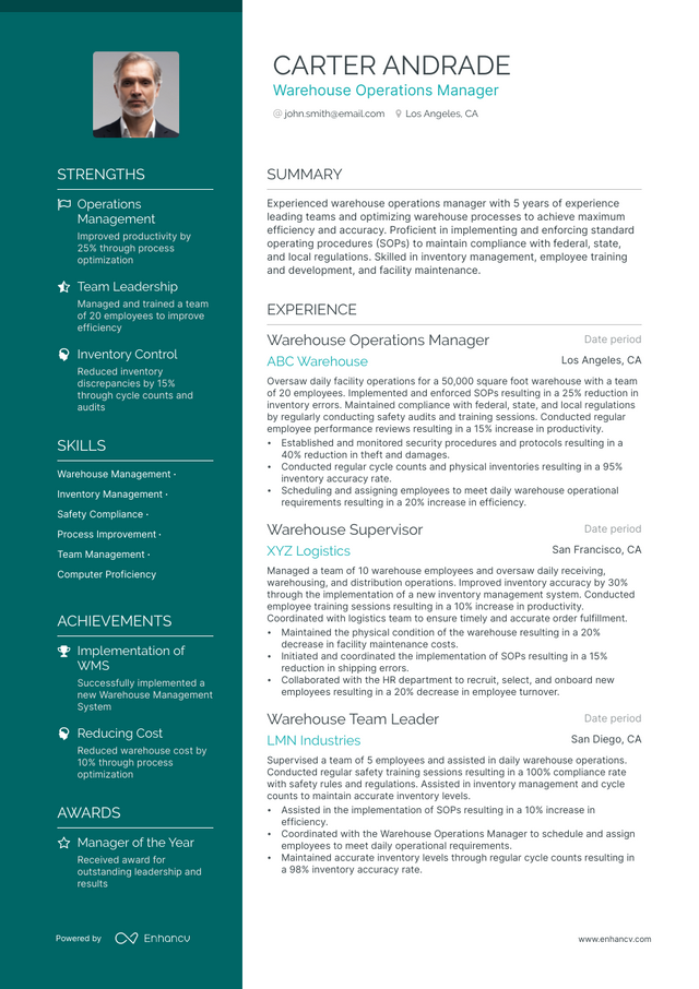 5 Warehouse Operations Manager Resume Examples & Guide for 2023