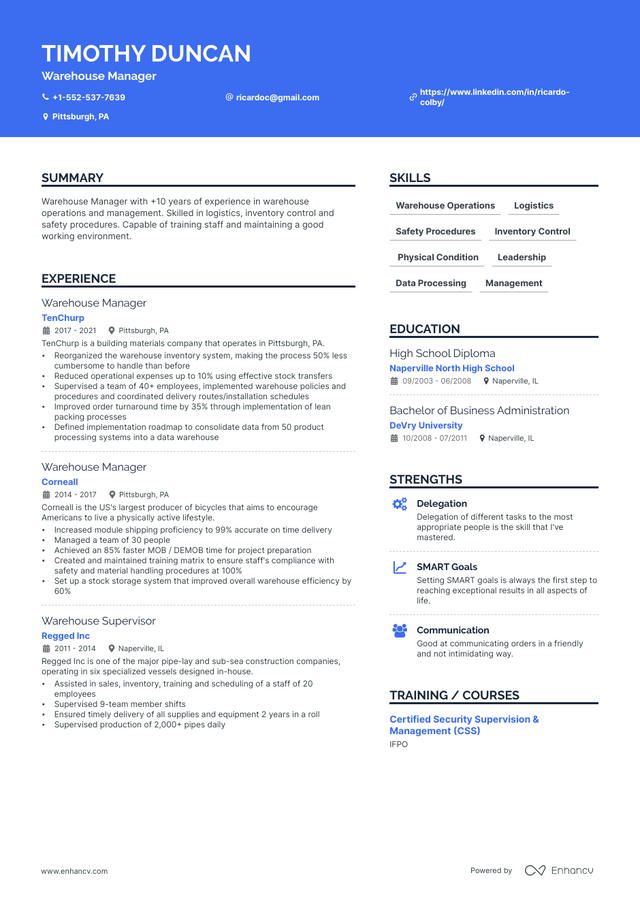 5 Warehouse Manager Resume Examples & Guide for 2023