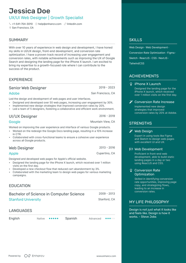 5 Web Designer Resume Examples & Guide for 2023