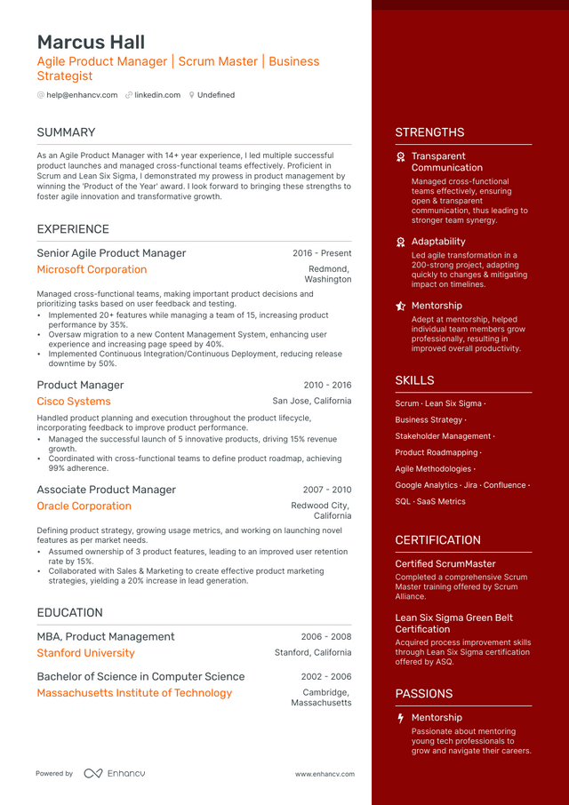 5 Agile Product Manager Resume Examples & Guide for 2023