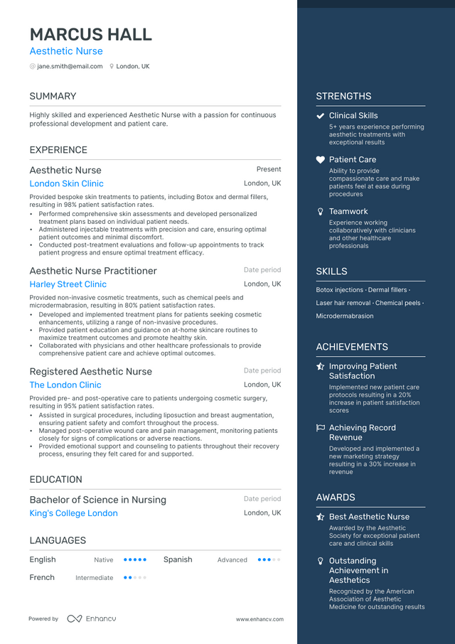 5 Aesthetic Nurse Resume Examples & Guide For 2023