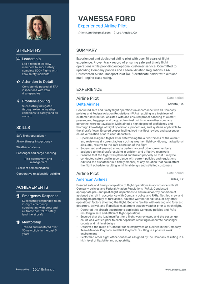 5 Airline Pilot Resume Examples & Guide for 2023