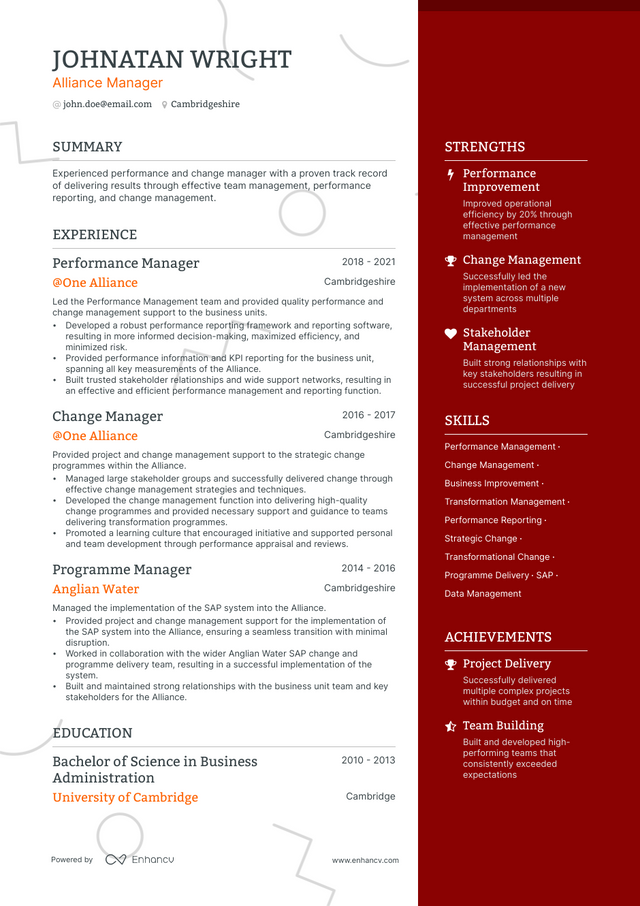 Alliance Manager Resume Examples & Guide For 2023 (layout, Skills 