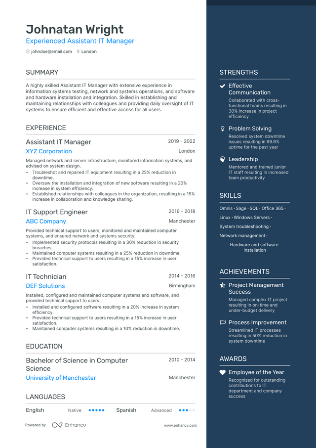 5 Assistant IT Manager Resume Examples & Guide for 2023