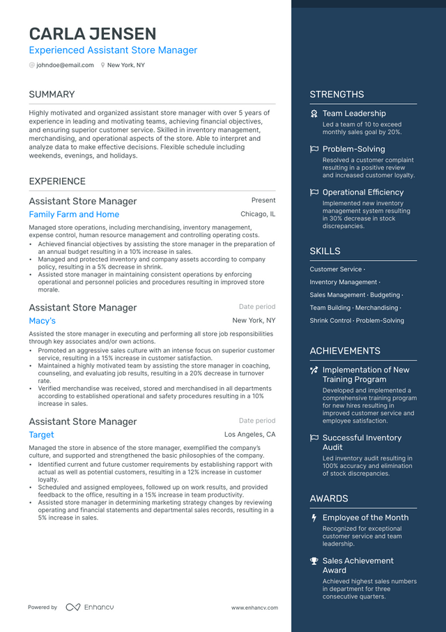 5 Assistant Store Manager Resume Examples & Guide for 2023