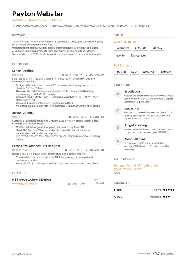 5 Architect Resume Examples & Guide for 2023