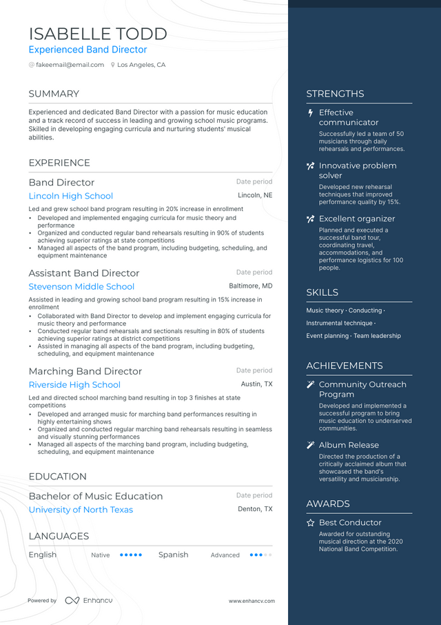 5 Band Director Resume Examples & Guide For 2023