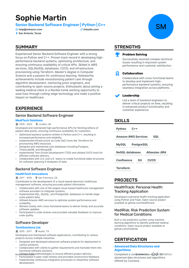 5 Backend Engineer Resume Examples & Guide for 2023