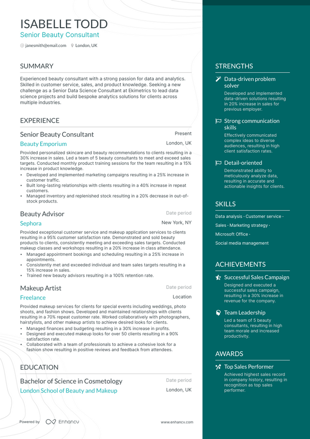 5 Beauty Consultant Resume Examples & Guide for 2023