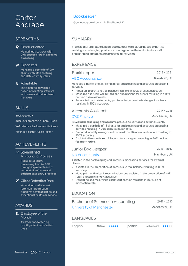 5 Bookkeeper Resume Examples & Guide for 2023