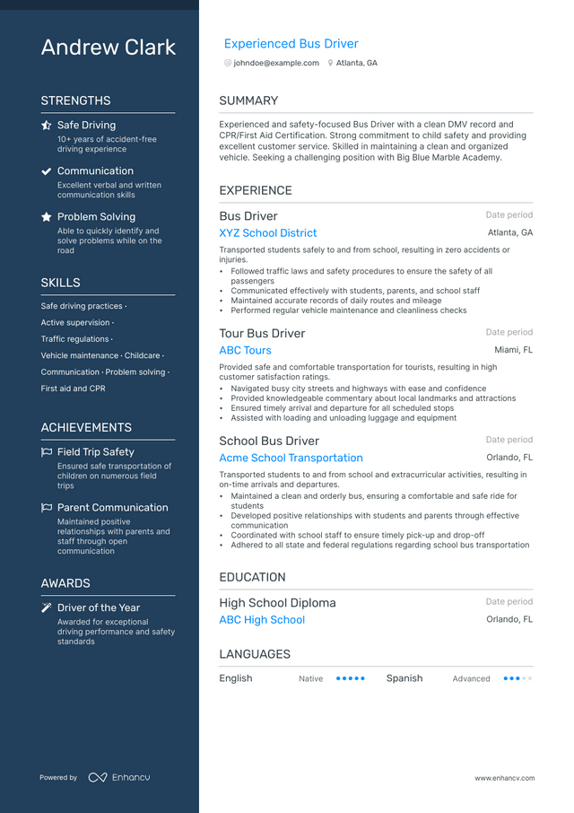 5 Bus Driver Resume Examples & Guide for 2023