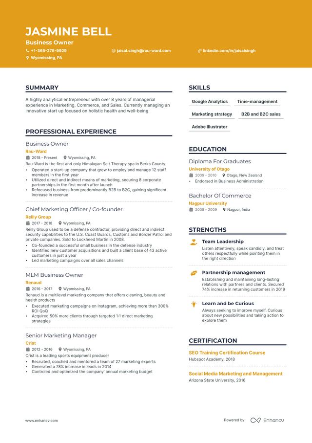 5 Business Owner Resume Examples & Guide for 2023