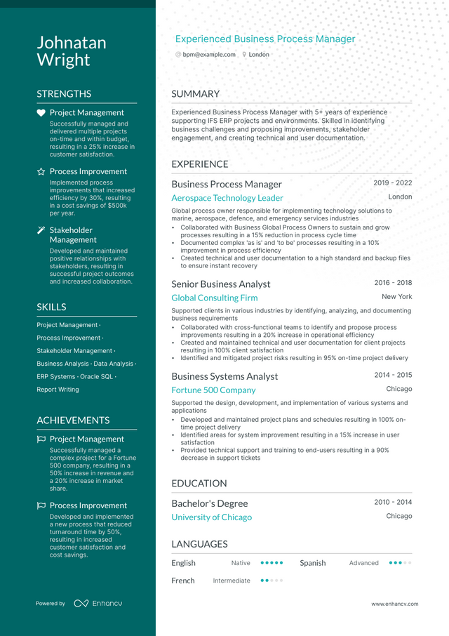 business process manager resume