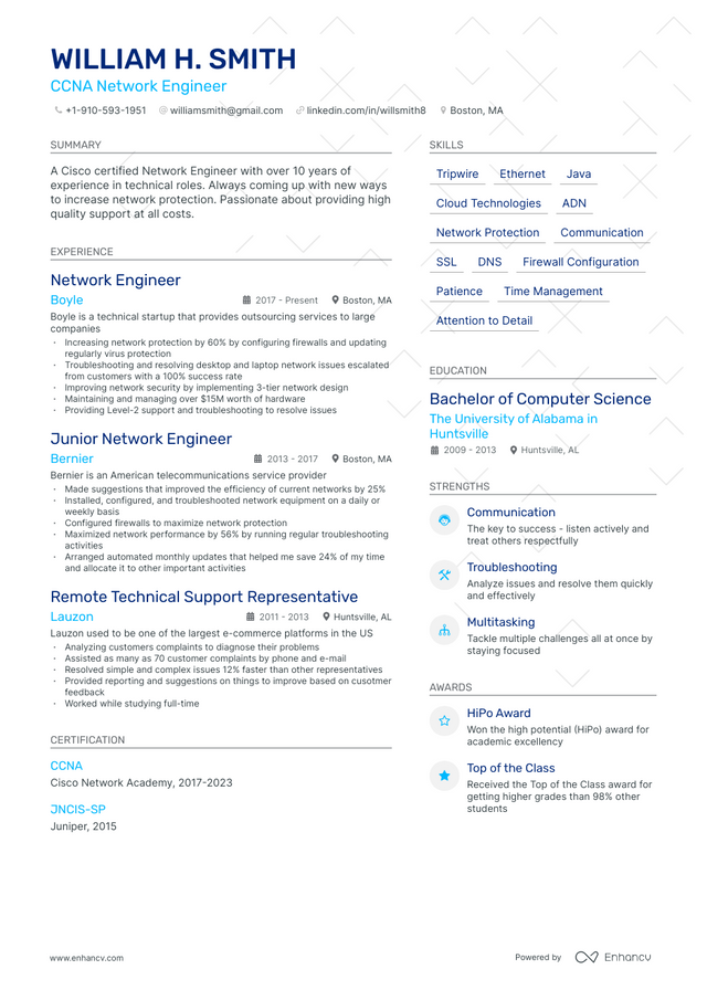 5 Ccna Network Engineer Resume Examples & Guide for 2023