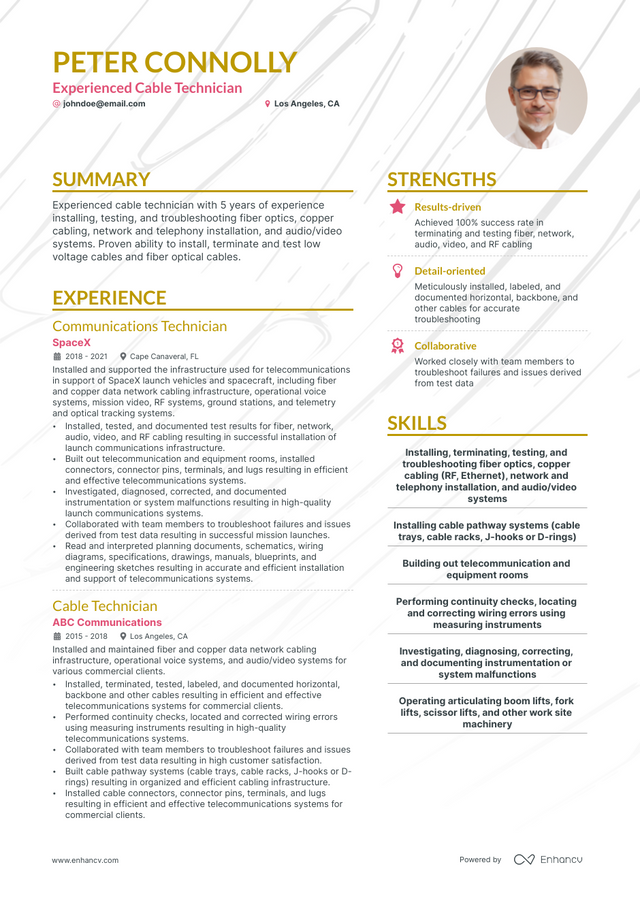 5 Cable Technician Resume Examples & Guide for 2023