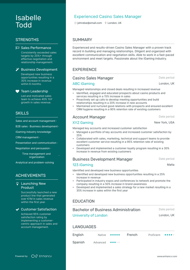 5 Casino Manager Resume Examples & Guide for 2023