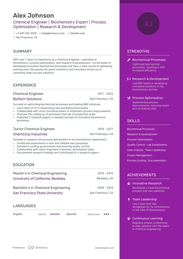 5 Chemical Engineer Resume Examples & Guide for 2023