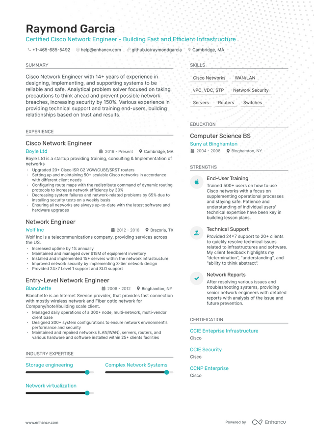 5 Cisco Network Engineer Resume Examples & Guide for 2023