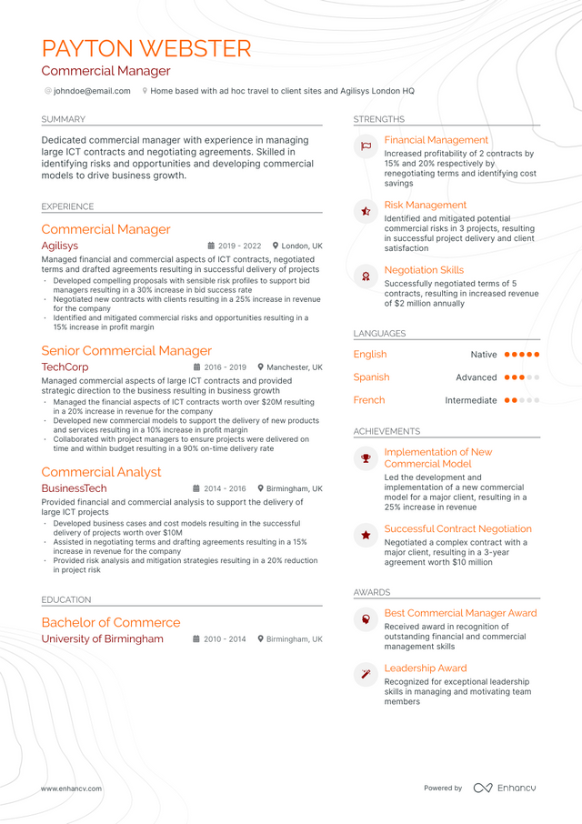 5 Commercial Manager Resume Examples & Guide for 2023