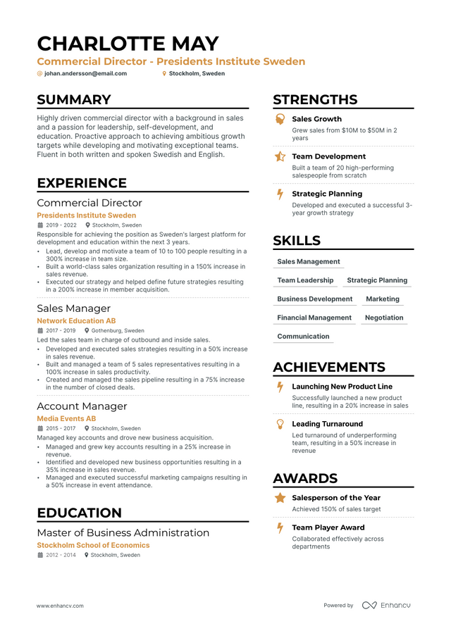 5 Commercial Director Resume Examples & Guide for 2023