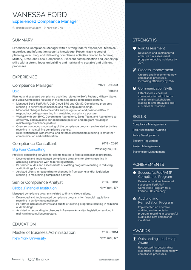 5 Compliance Manager Resume Examples & Guide for 2023