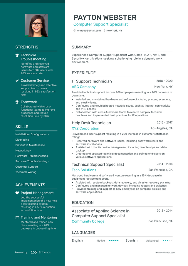 5 Computer Support Specialist Resume Examples & Guide For 2023