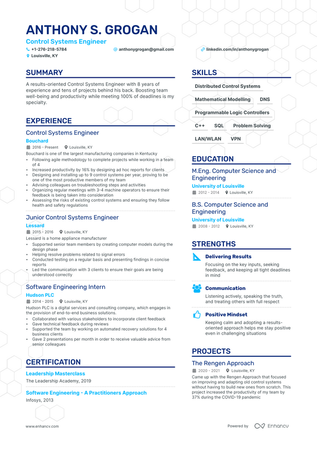 5 Control Systems Engineer Resume Examples & Guide for 2023