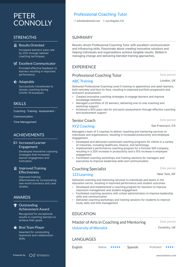 5 Coaching Resume Examples & Guide for 2023