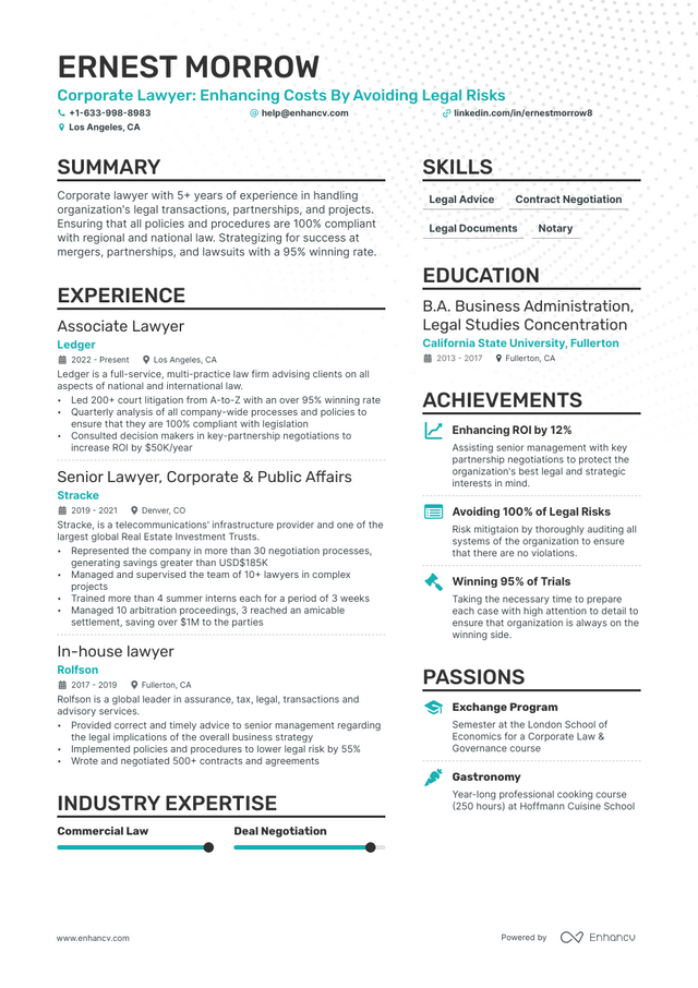 5 Corporate Lawyer Resume Examples & Guide for 2023