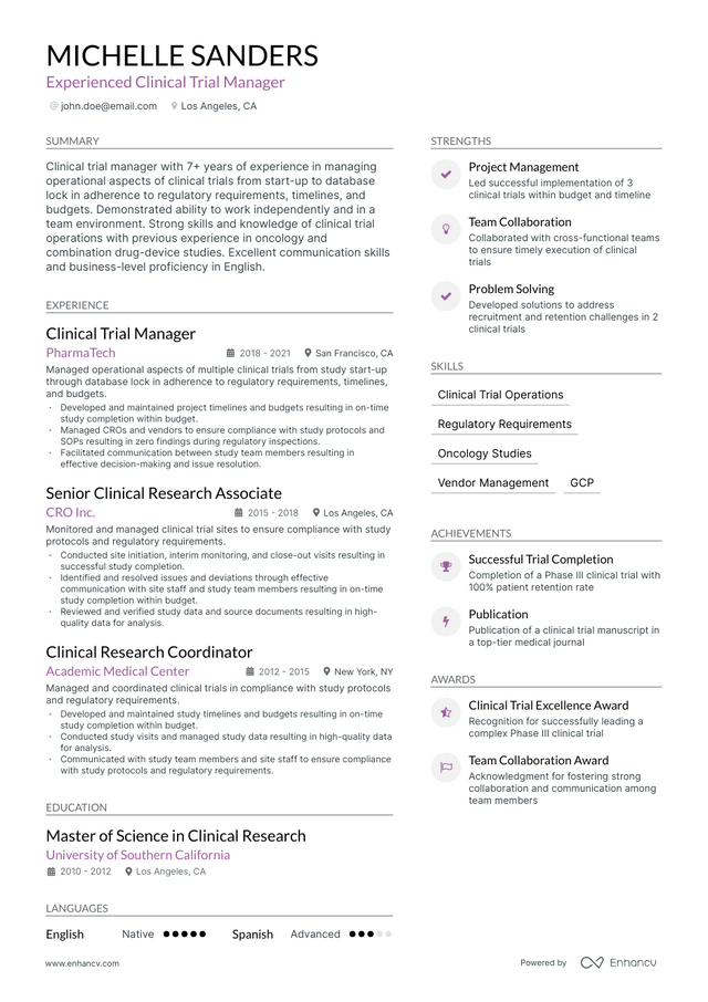 5 Clinical Trial Manager Resume Examples & Guide for 2023