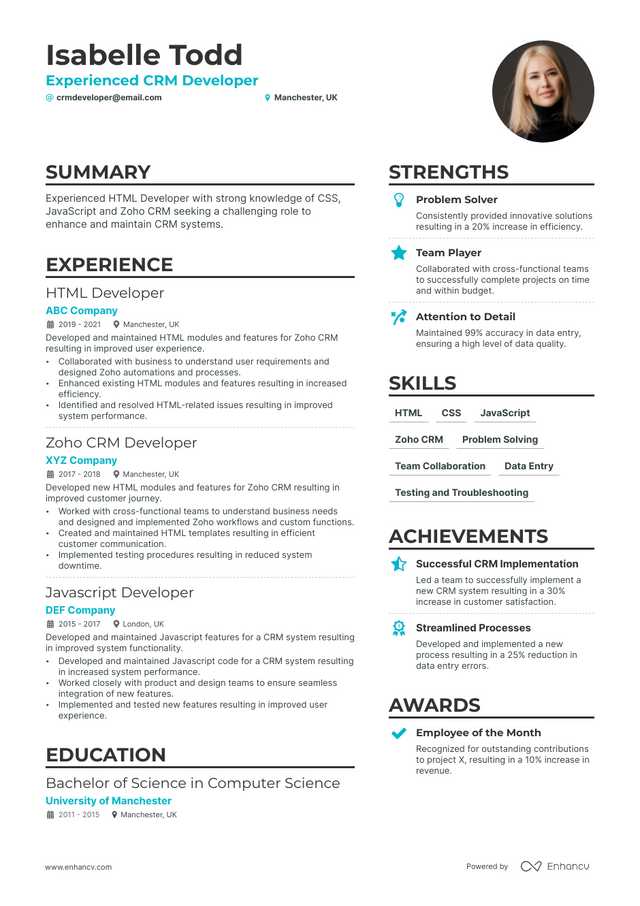 5 Crm Developer Resume Examples & Guide For 2023