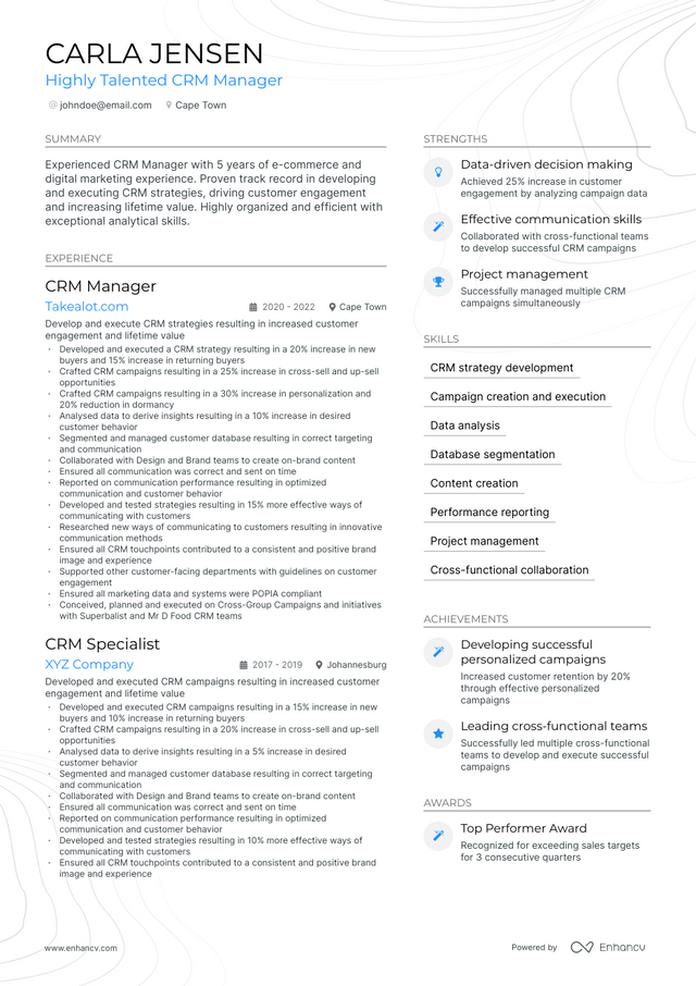 5 CRM Manager Resume Examples & Guide for 2023