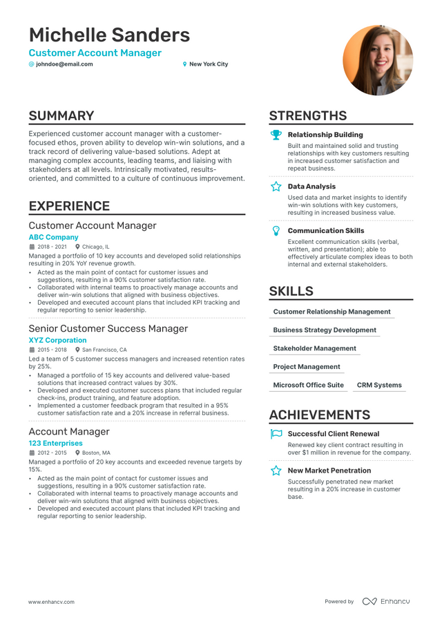 customer account manager resume examples