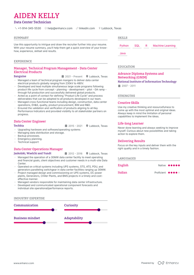 5 Data Center Technician Resume Examples & Guide for 2023