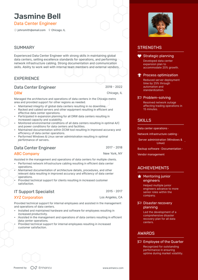 5 Data Center Engineer Resume Examples & Guide For 2023