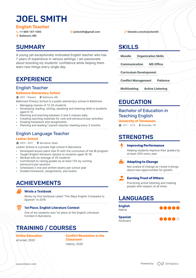 5 English Teacher Resume Examples & Guide for 2023