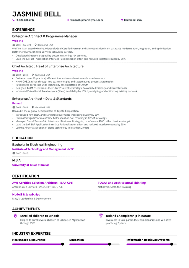 5 Enterprise Architect Resume Examples & Guide for 2023