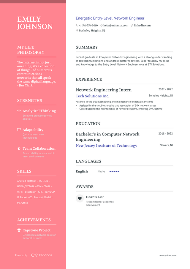 5 Entry Level Network Engineer Resume Examples & Guide for 2023