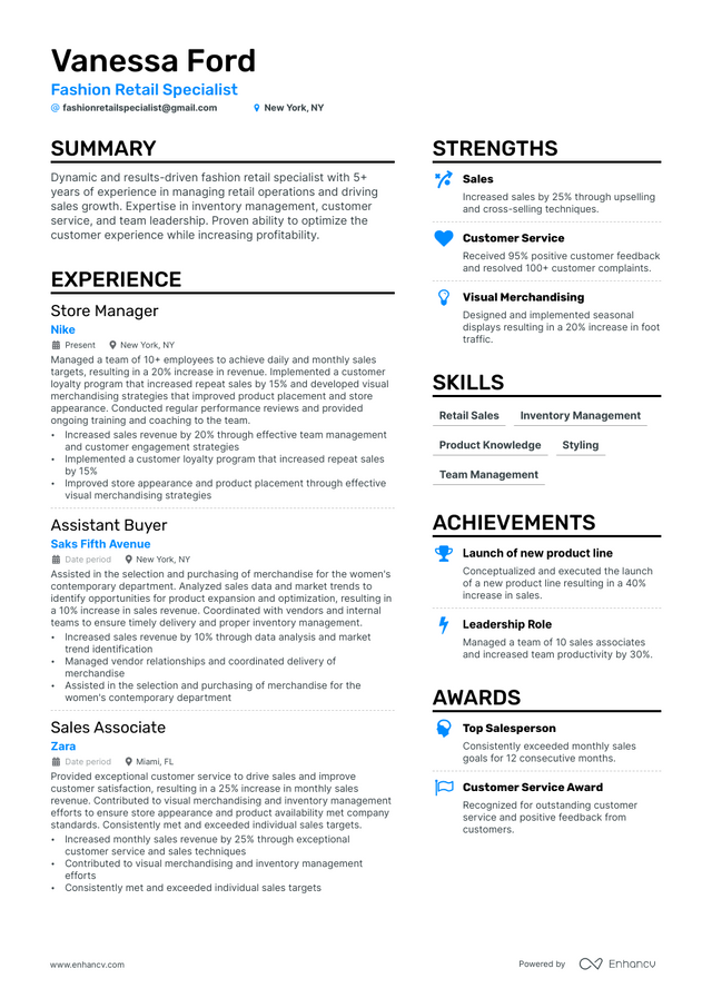 5 Fashion Retail Resume Examples & Guide for 2023