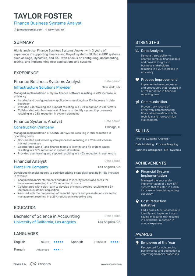 5 Finance Business Analyst Resume Examples & Guide for 2023