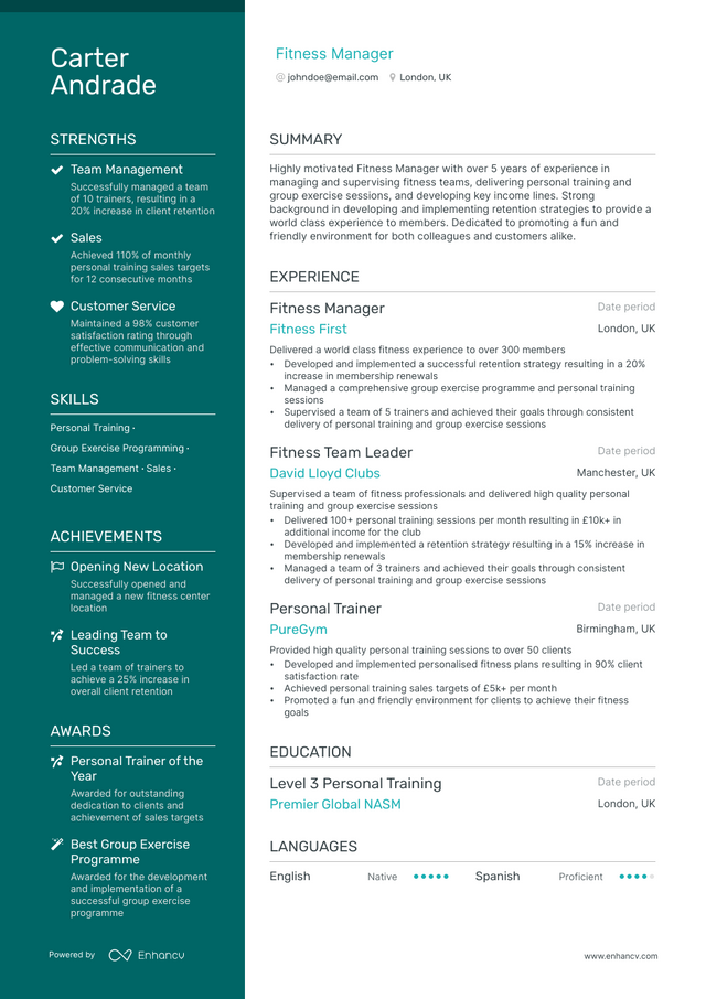 5 Fitness Manager Resume Examples & Guide for 2023