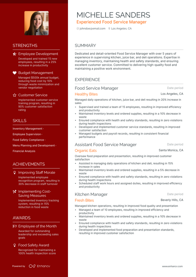 5 Food Service Manager Resume Examples & Guide For 2023