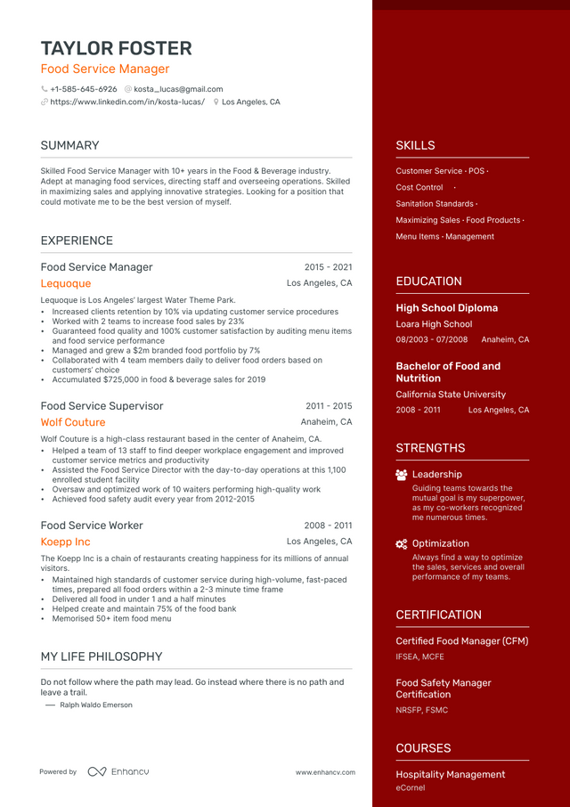 5 Food Service Resume Examples & Guide For 2023