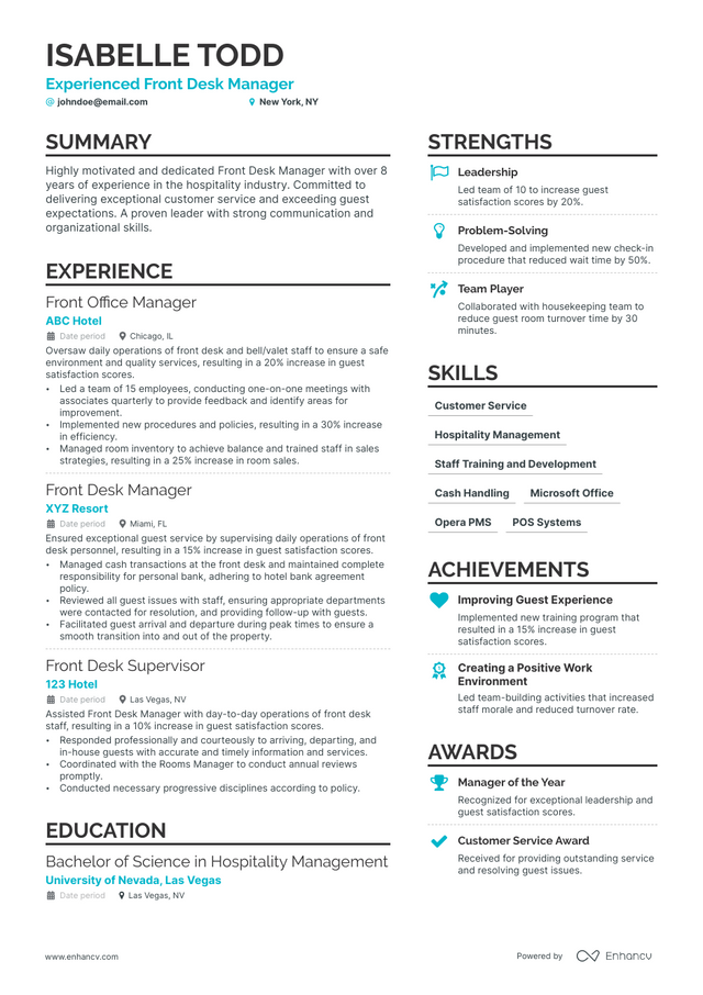 5 Front Desk Manager Resume Examples & Guide for 2023