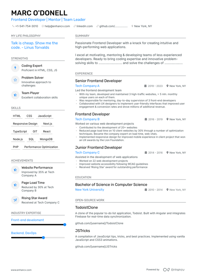 7 Front End Developer Resume Examples for 2023