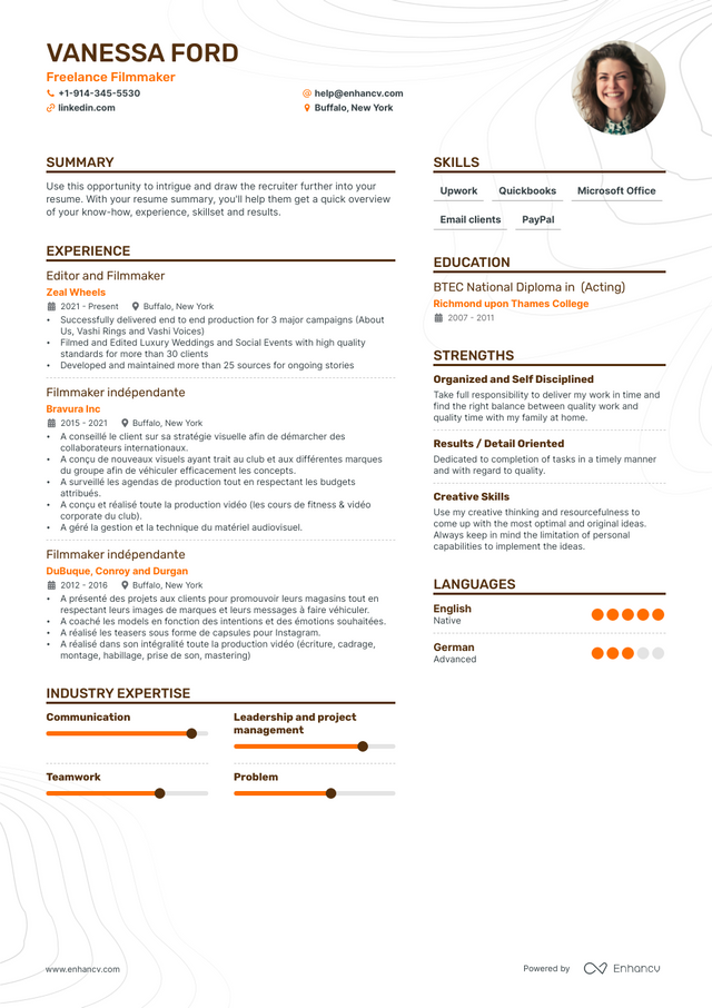 5 Freelance Filmmaker Resume Examples & Guide for 2023