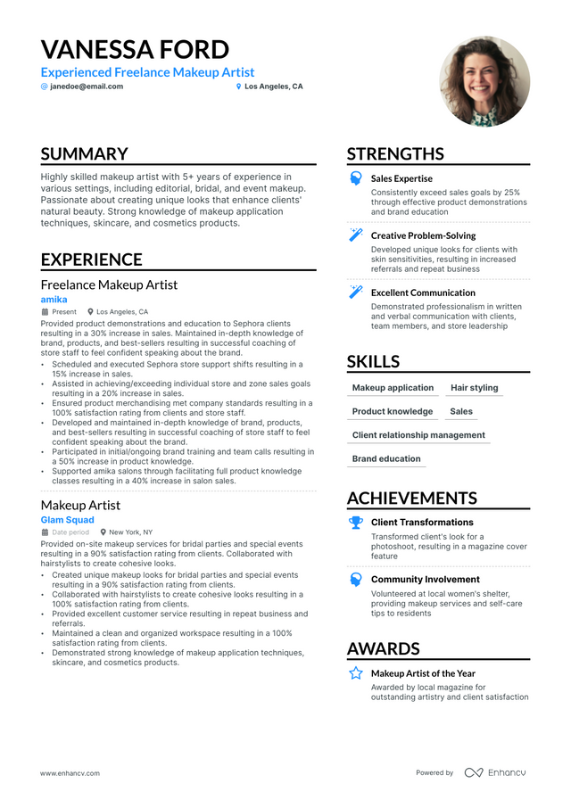 5 Freelance Makeup Artist Resume Examples & Guide for 2023