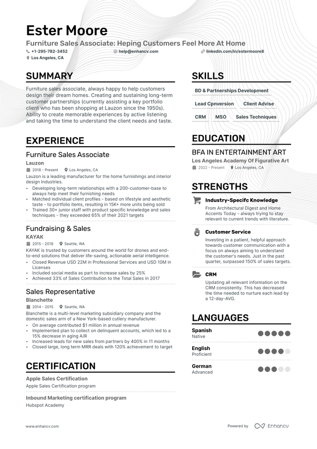 5 Furniture Sales Resume Examples & Guide for 2023